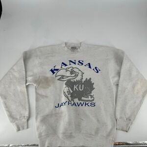 Oneita Power-Sweats Kansas Jayhawks Crewneck Sweatshirt Men's Medium VTG‎ Stain